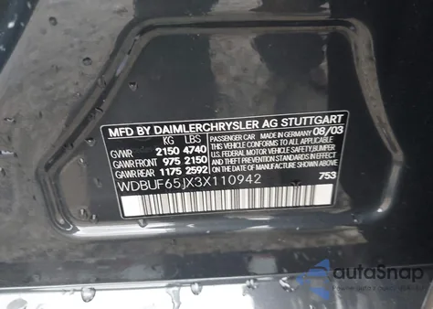 2003 Mercedes-Benz E 320 z USA, uszkodzony, nr VIN WDBUF65JX3X110942